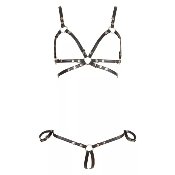 Cottelli Bondage - bodyharnas bikini - glanzend - zwart - XL