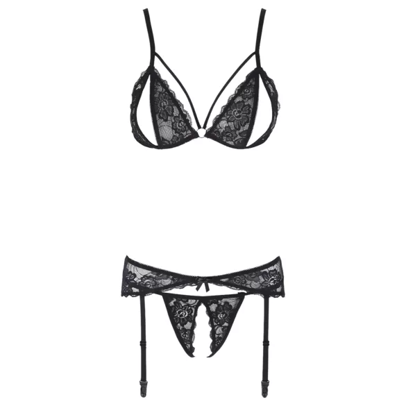 Cottelli - open lingerieset - kant - zwart - XL