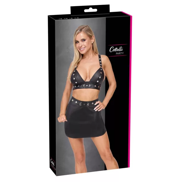 Cottelli - kunstleren top en minirok set (zwart) - M