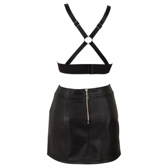 Cottelli - kunstleren top en minirok set (zwart) - M