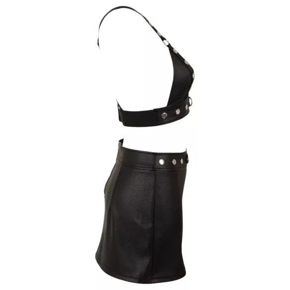 Cottelli - kunstleren top en minirok set (zwart) - M