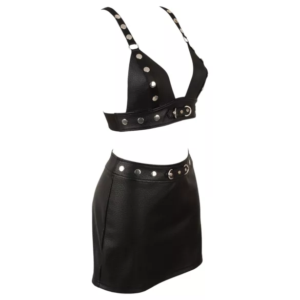 Cottelli - kunstleren top en minirok set (zwart) - M