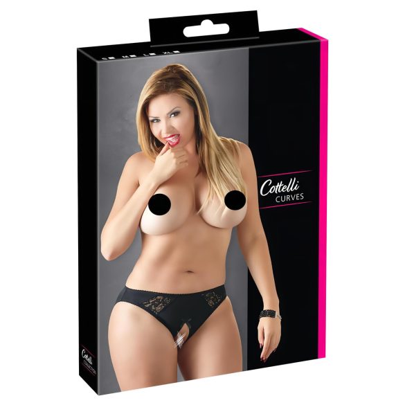 Cottelli Plus Size - Opengewerkte kanten slip (zwart) - XL