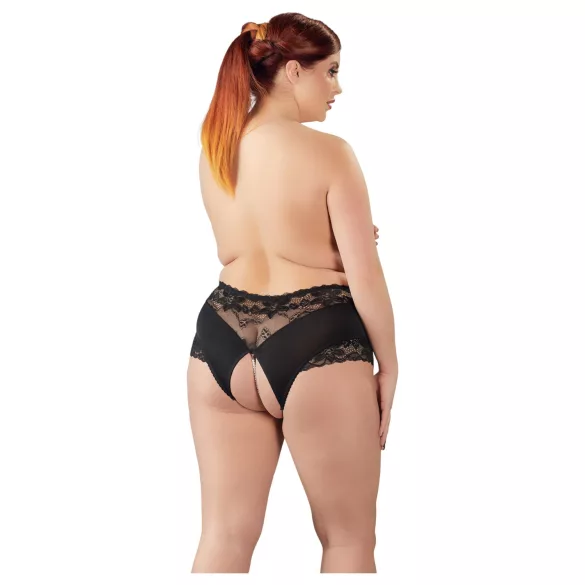 Cottelli Plus Size - open slip met kant en parels - zwart - XL