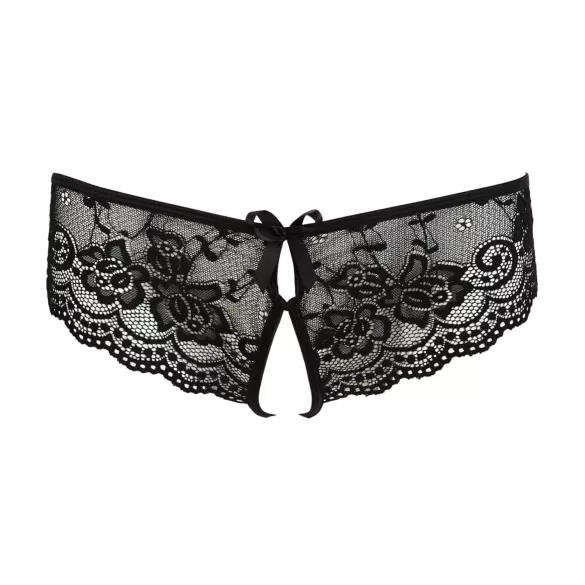 Cottelli - open damesstring met kant en strikje - zwart - L