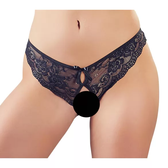Cottelli - open damesstring met kant en strikje - zwart - L