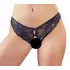 Cottelli - open damesstring met kant en strikje - zwart - L
