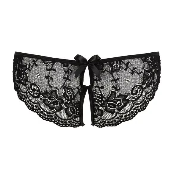 Cottelli - open damesstring met kant en strikje - zwart - XL