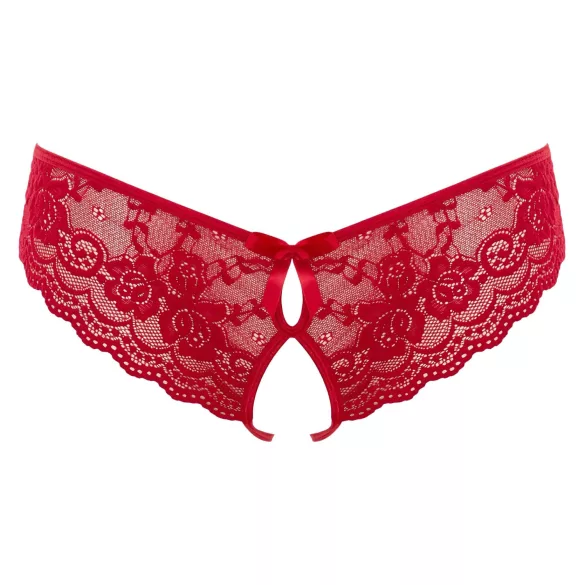 Cottelli - open dames string met strikje - rood - XL