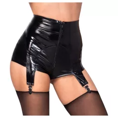 Noir - glanzende hotpant met jarretelles - zwart - L