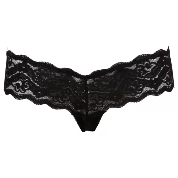 Cottelli - kanten string met verborgen parelketting (zwart)