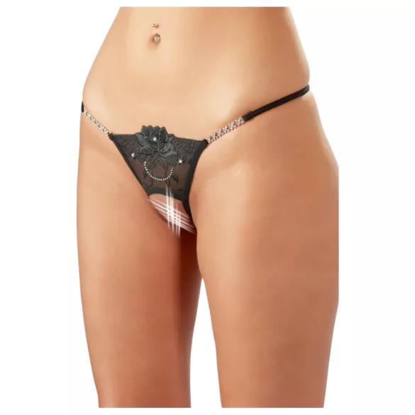 Cottelli - open string - glinsterende bloem - zwart - M/L