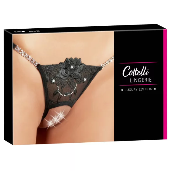 Cottelli - open string - glinsterende bloem - zwart - M/L