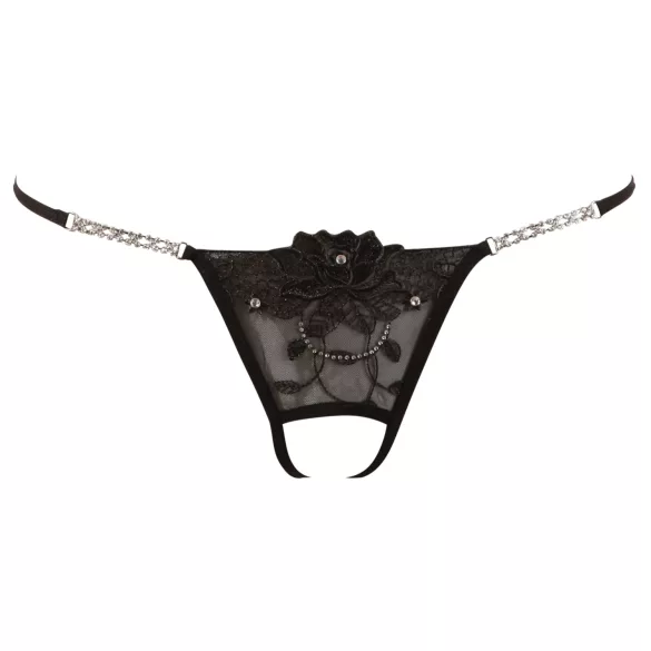 Cottelli - open string - glinsterende bloem - zwart - M/L