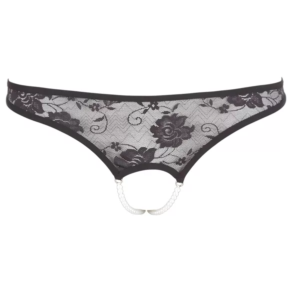 Cottelli - open string met kralen - kanten slip - zwart