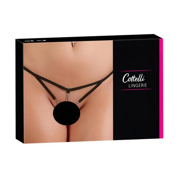 Cottelli - dames string open kruis - strass steentjes - zwart - M/L
