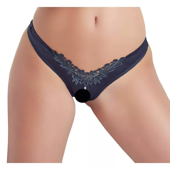 Cottelli - open slip met bloemen en parels - zwart - XL