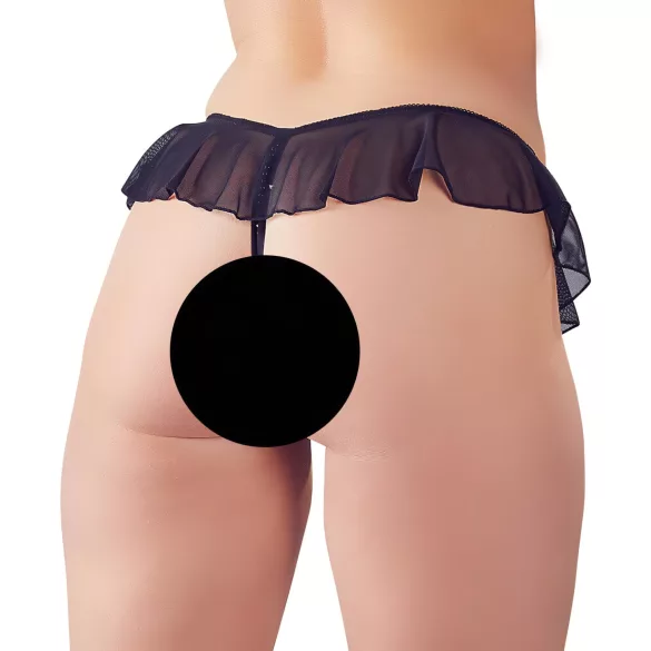 Cottelli - open string met parels en ruches - zwart - XL