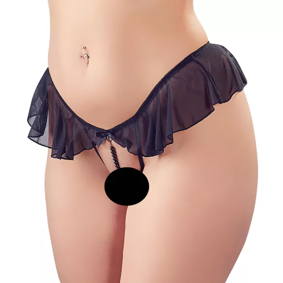 Cottelli - open string met parels en ruches - zwart - XL