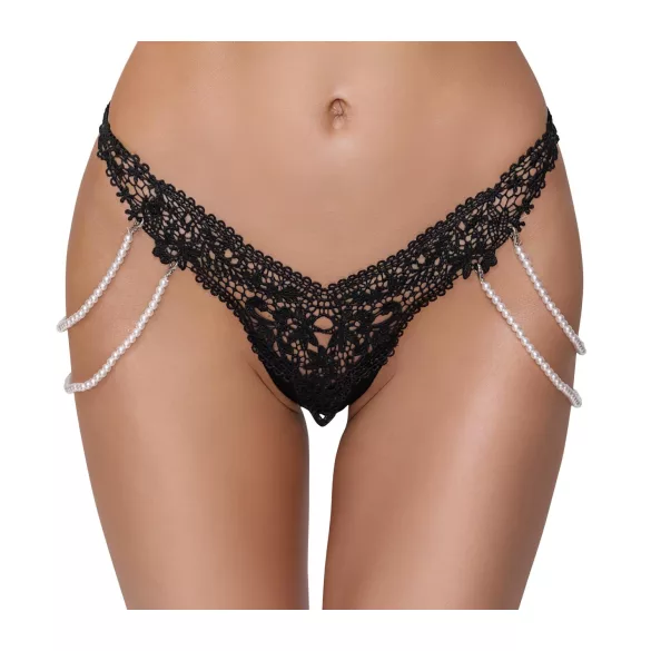 Cottelli - luxe geborduurd parel string (zwart)