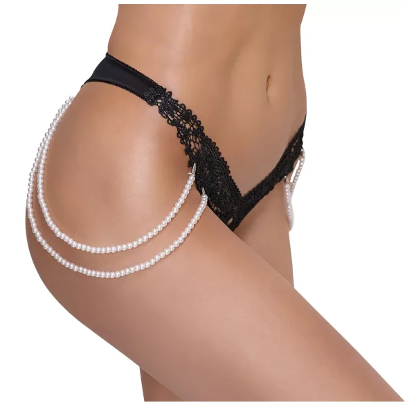 Cottelli - luxe geborduurd parel string (zwart)