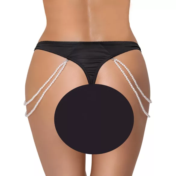 Cottelli - luxe geborduurd parel string (zwart)