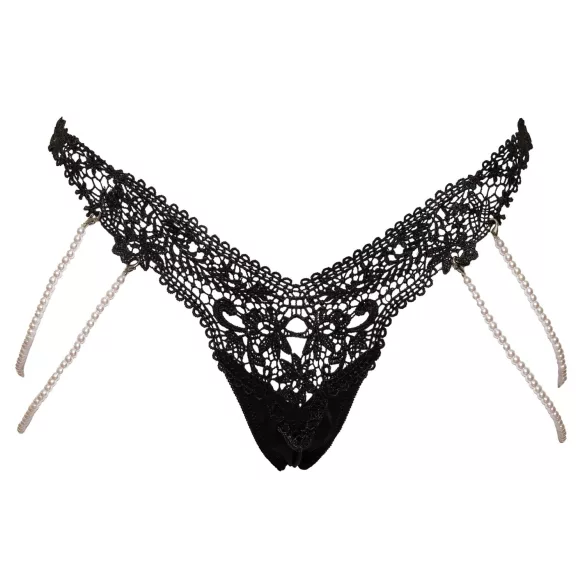 Cottelli - luxe geborduurd parel string (zwart)