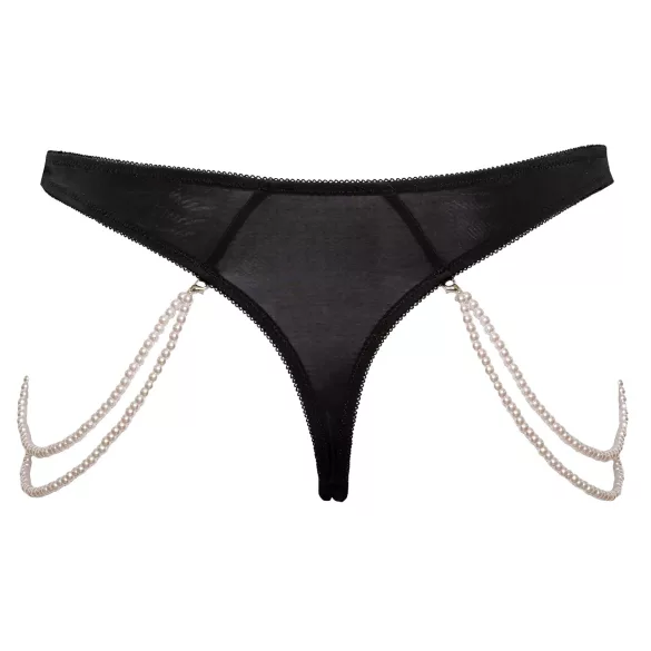 Cottelli - luxe geborduurd parel string (zwart)