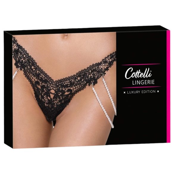 Cottelli - luxe geborduurde pareltanga (zwart) - M/L