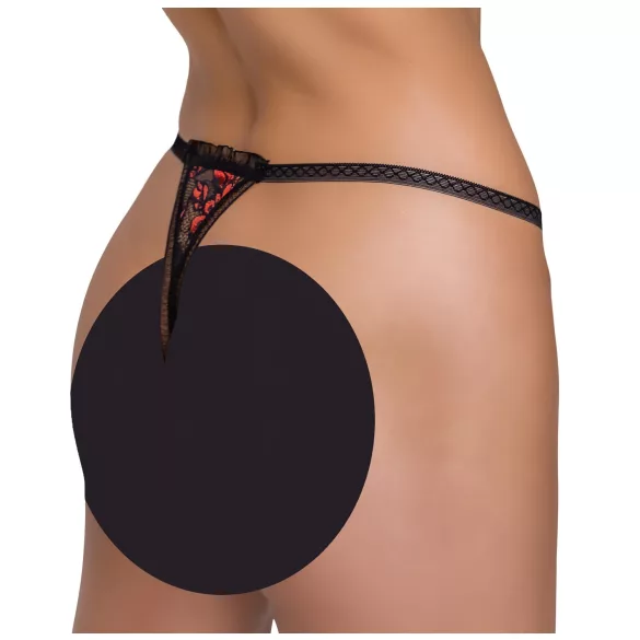 Cottelli - string met rozen en parels - luxe kanten - zwart - M/L