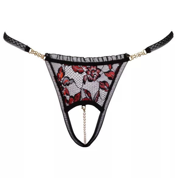 Cottelli - string met rozen en parels - luxe kanten - zwart - M/L