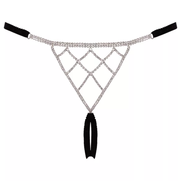 Cottelli - open stringtanga - zilveren detail - zwart (S-L)