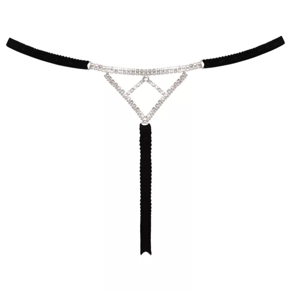 Cottelli - open stringtanga - zilveren detail - zwart (S-L)