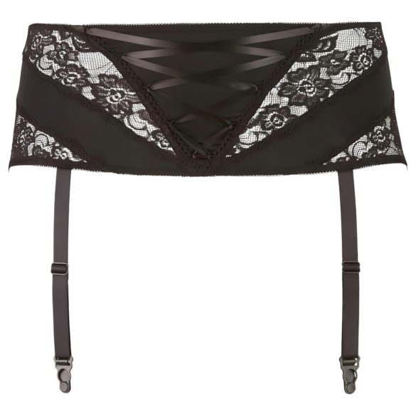 Cottelli Plus Size - kanten jarretel met vetersluiting (zwart) - 4XL