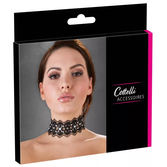 Cottelli - Kanten halsband met kralen en strass - zwart