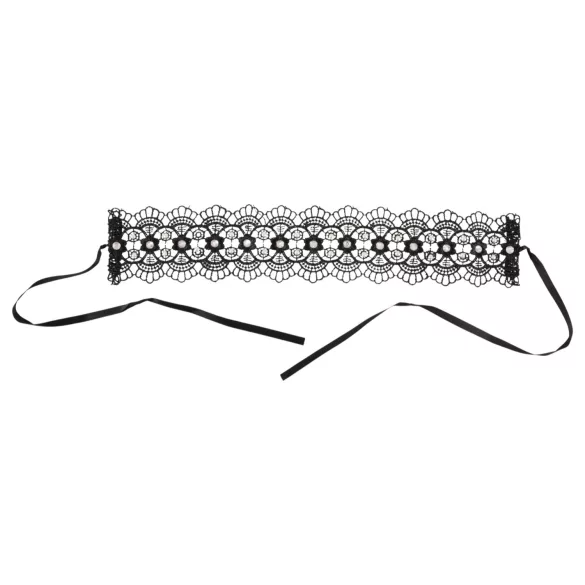 Cottelli - Kanten halsband met kralen en strass - zwart