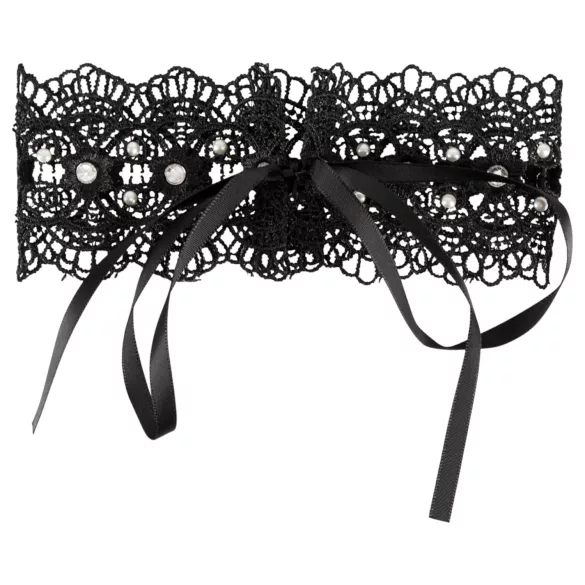 Cottelli - Kanten halsband met kralen en strass - zwart