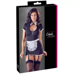   Cottelli - lingerie jurkje met jarretels - zwart/wit - kamermeisje