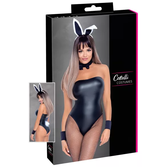 Cottelli - bunny kostuum - glanzend, sexy konijnenset - 5-delig