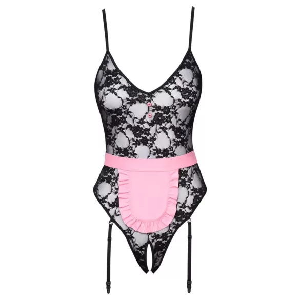Cottelli - doorzichtige kamermeisje outfit - zwart/roze