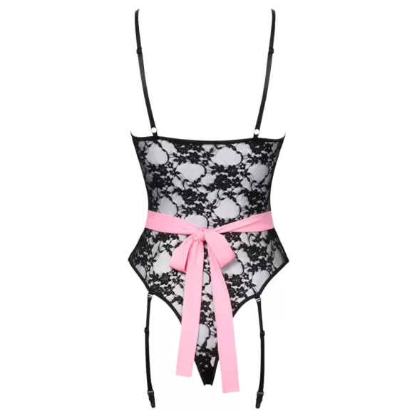 Cottelli - doorzichtige kamermeisje outfit - zwart/roze