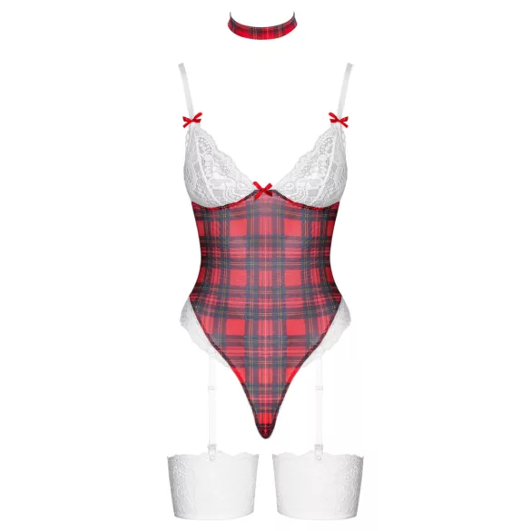 Cottelli - lingerie body set - rood geruit - dames body - L