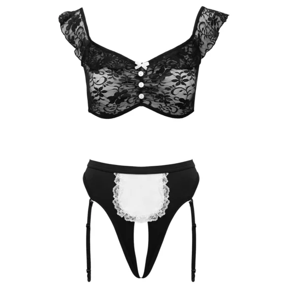 Cottelli - kamermeisjeskostuum set (zwart-wit) - M