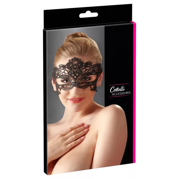 Cottelli - Oogmasker met geborduurde kanten look - zwart