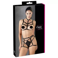   Cottelli - zwarte sierlijke bodyharnas lingerie‑trio (S‑L)