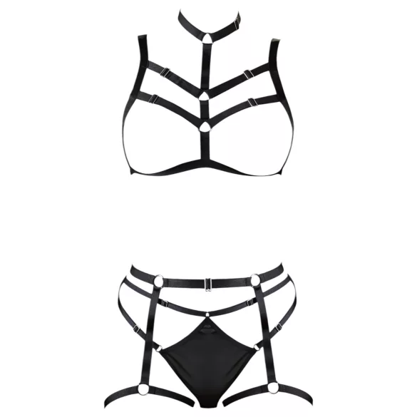 Cottelli - zwarte sierlijke bodyharnas lingerie‑trio (S‑L)