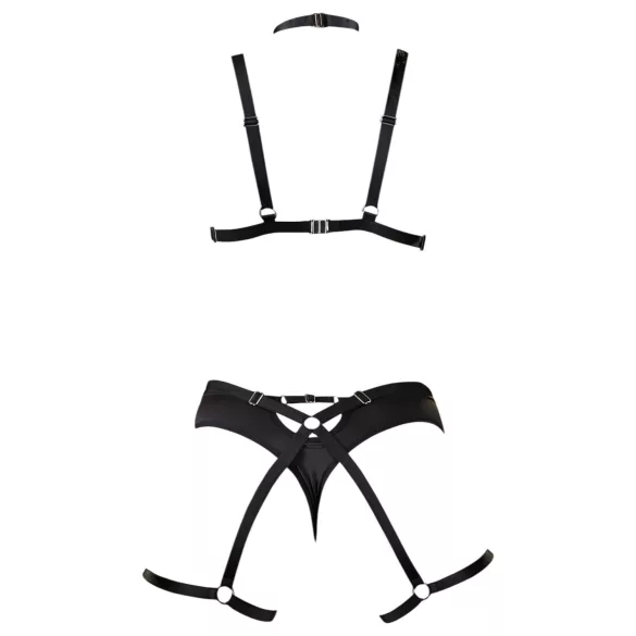 Cottelli - zwarte sierlijke bodyharnas lingerie‑trio (S‑L)
