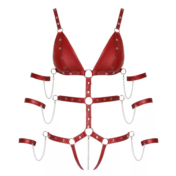 Bad Kitty - rood bondage harnas met studs