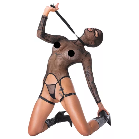 Bad Kitty - BDSM doorschijnende netset met zweep (zwart)