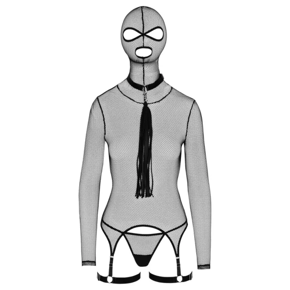 Bad Kitty - BDSM doorschijnende netset met zweep (zwart) - L